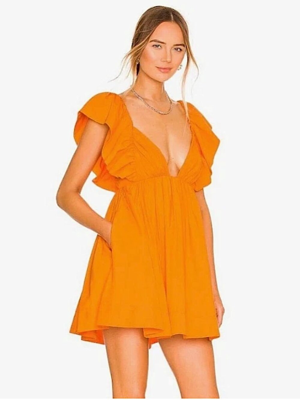 FOR LOVE & LEMONS Clementine Ruffled Tie Back Mini Dress Orange